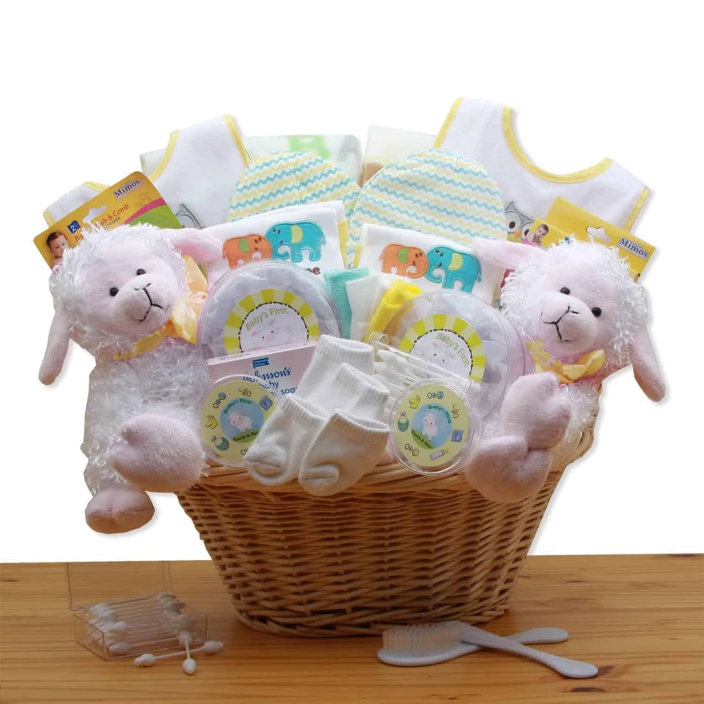 Double Delight Twins New Baby Gift Basket – Yellow