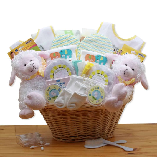 Double Delight Twins New Baby Gift Basket – Yellow