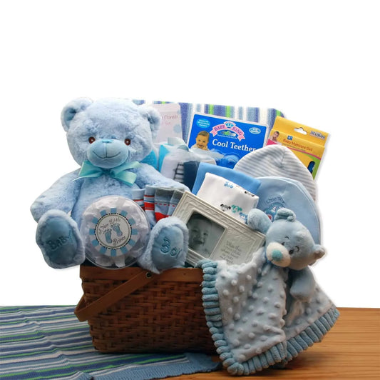 My First Teddy Bear New Baby Gift Basket – Blue