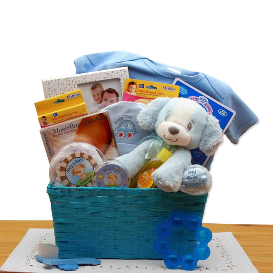 Puppy Love New Baby Gift Basket – Blue